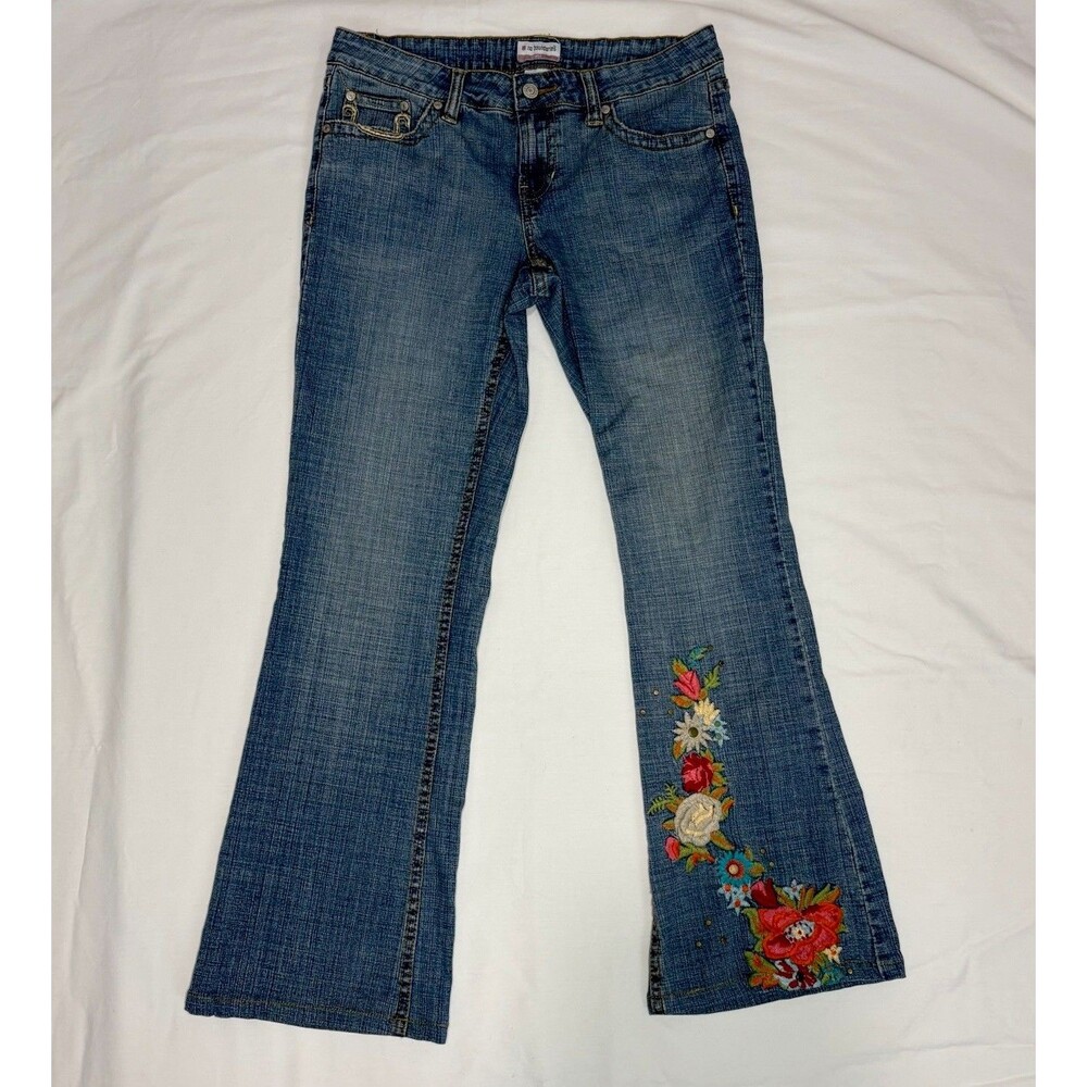 Vintage Y2K No Boundaries Low Rise Jrs 9 Stretch Jeans Floral Embroidered Denim